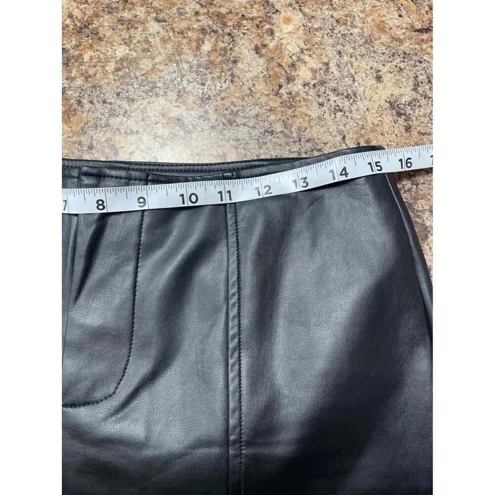New Free People Glow Up Black Vegan Leather Wide Leg Pants High Rise Size 8